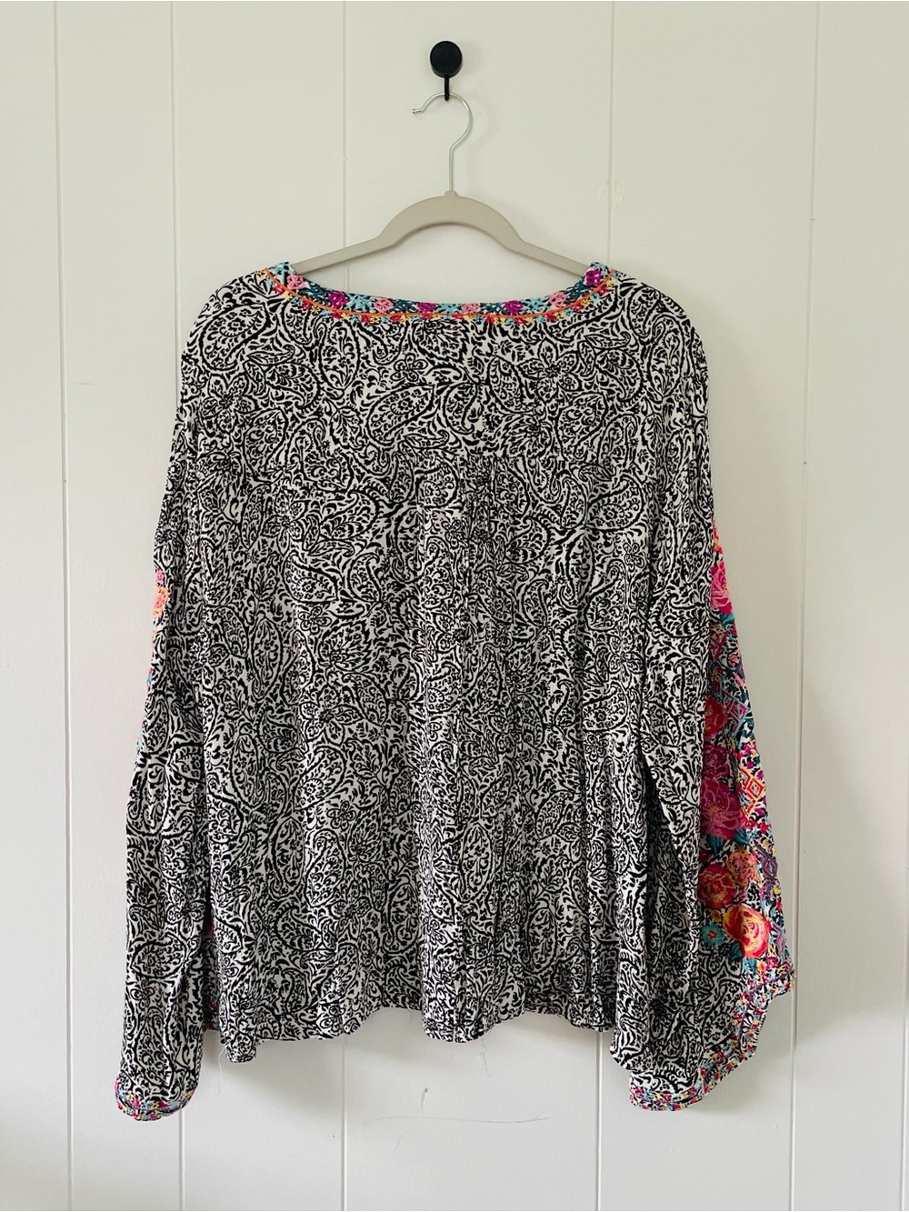 Savanna Jane Black & White Paisley Tunic with Bright Floral Embroidery - Picture 7 of 12